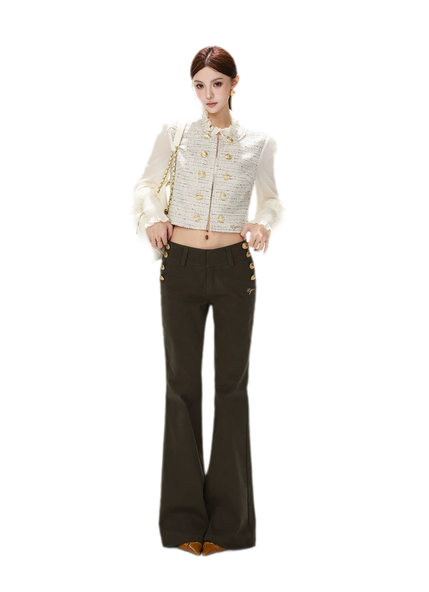 Multicolor Tweed Lantern Sleeve Jacket