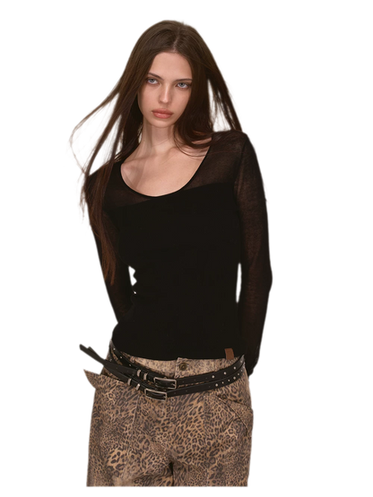 Top in maglia trasparente con scollo a V in Tencel