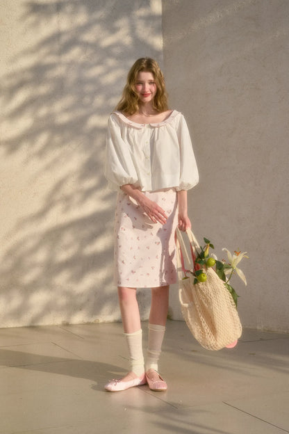 Floral Puff-Sleeve Blouse Skirt Set