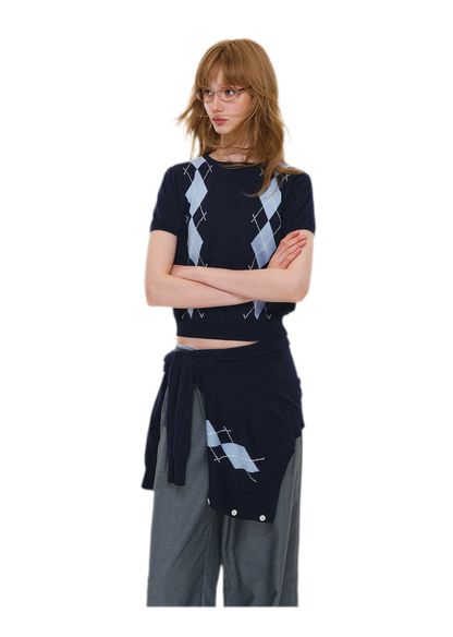 Wool Argyle Knit Set