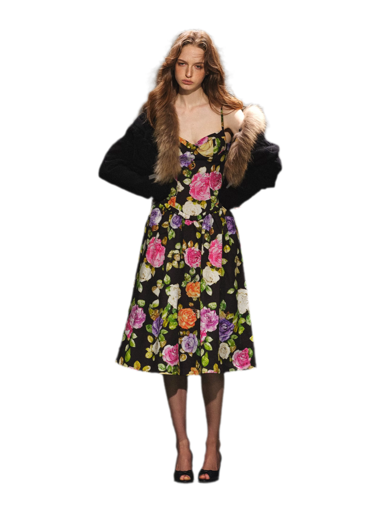 Robe en lyocell à taille marquée et motif floral