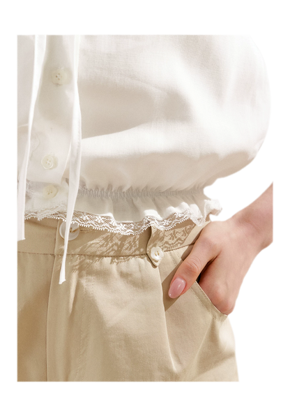Lace Trim Puff Sleeve T-Shirt