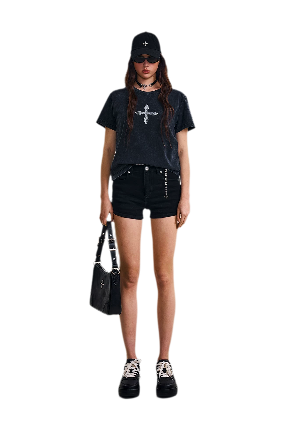 Vintage Washed Cross Embroidered Tee