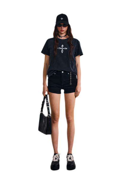 Vintage Washed Cross Embroidered Tee