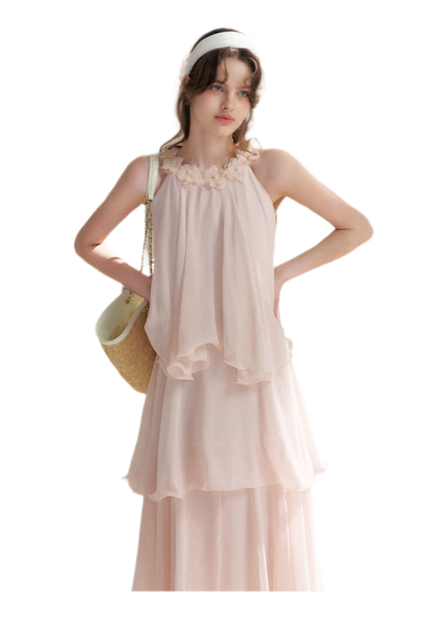 Chiffon Floral Halter Long Dress