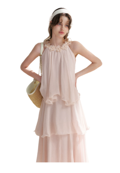 Chiffon Floral Halter Long Dress