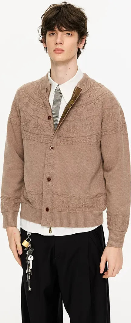 Jacquard Knit Zip Cardigan