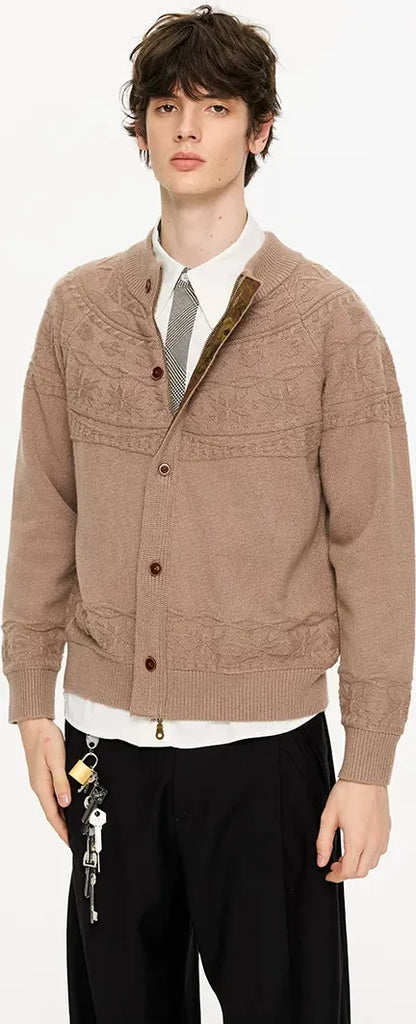 Jacquard Knit Zip Cardigan