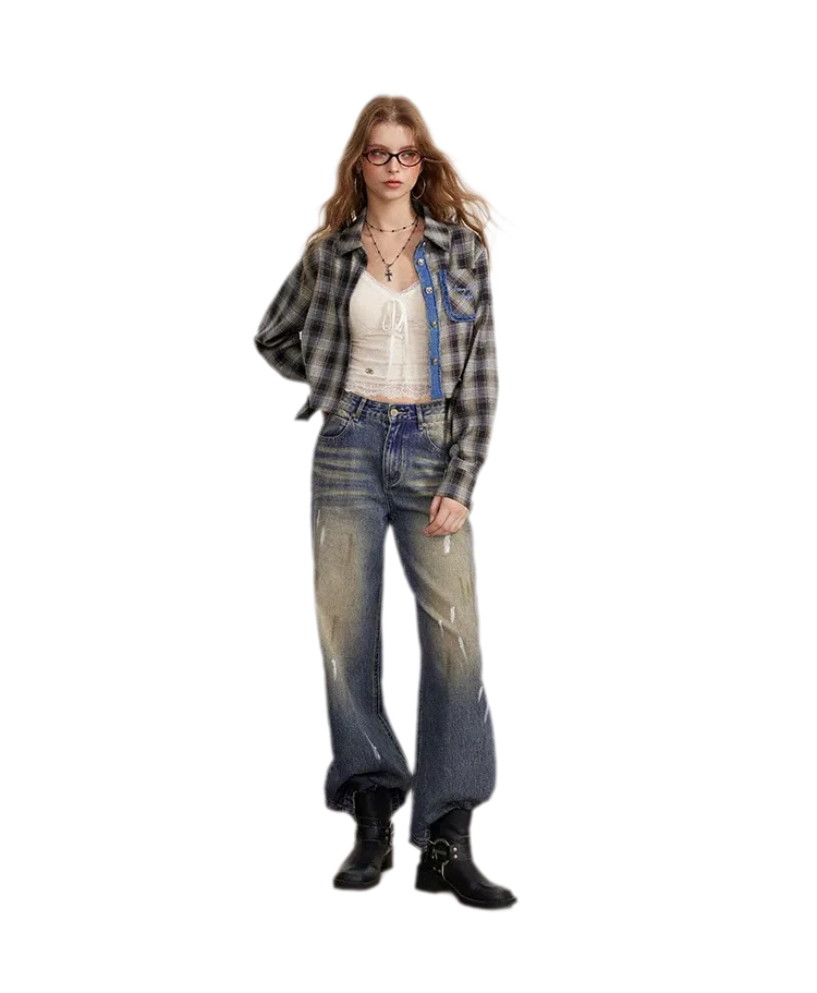 Washed Paint-Splatter Wide-Leg Jeans