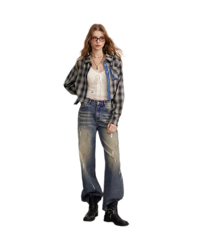 Washed Paint-Splatter Wide-Leg Jeans