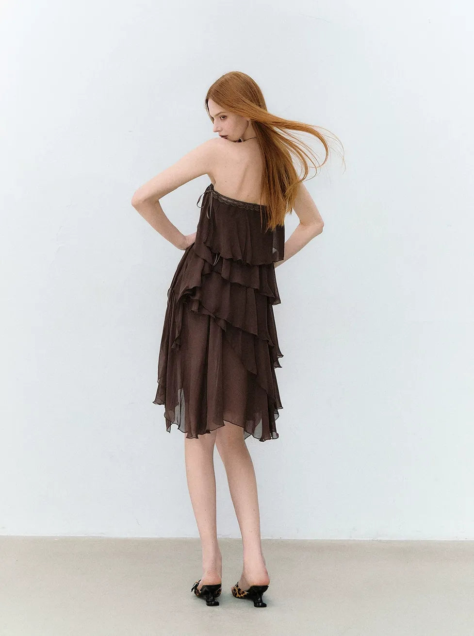 Asymmetric Chiffon Tie-Waist Strapless Skirt