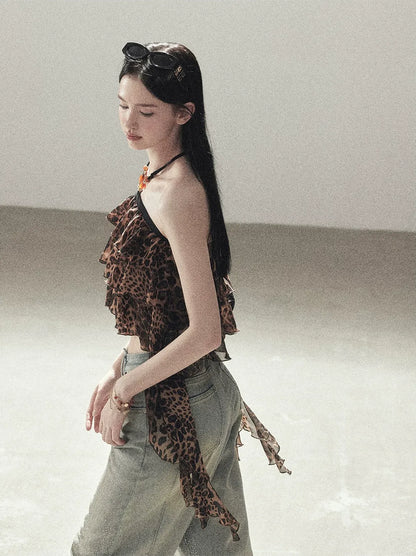 Leopard Ruffle Halter Top