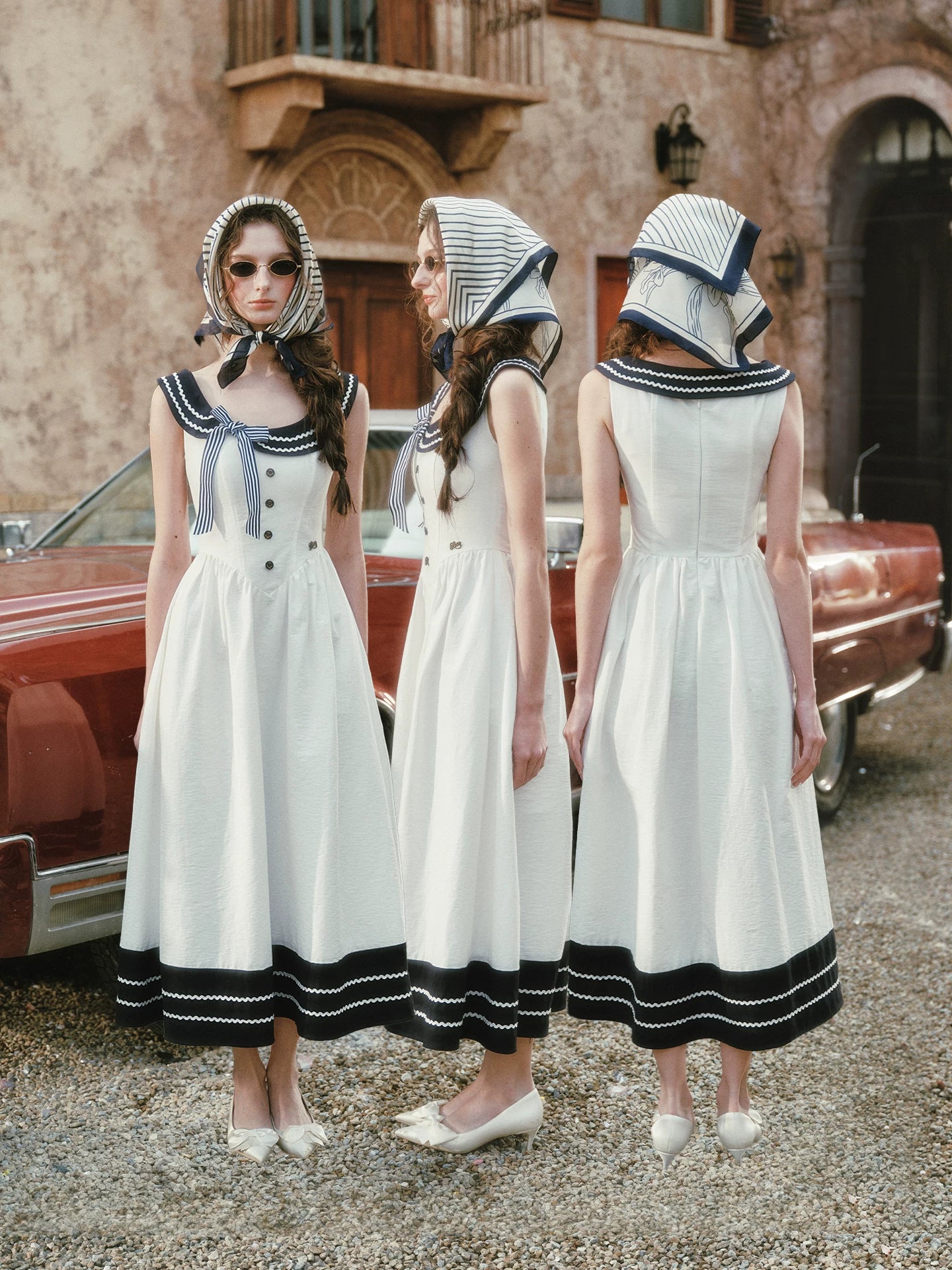 Contrast Sailor Collar Maxi Dress