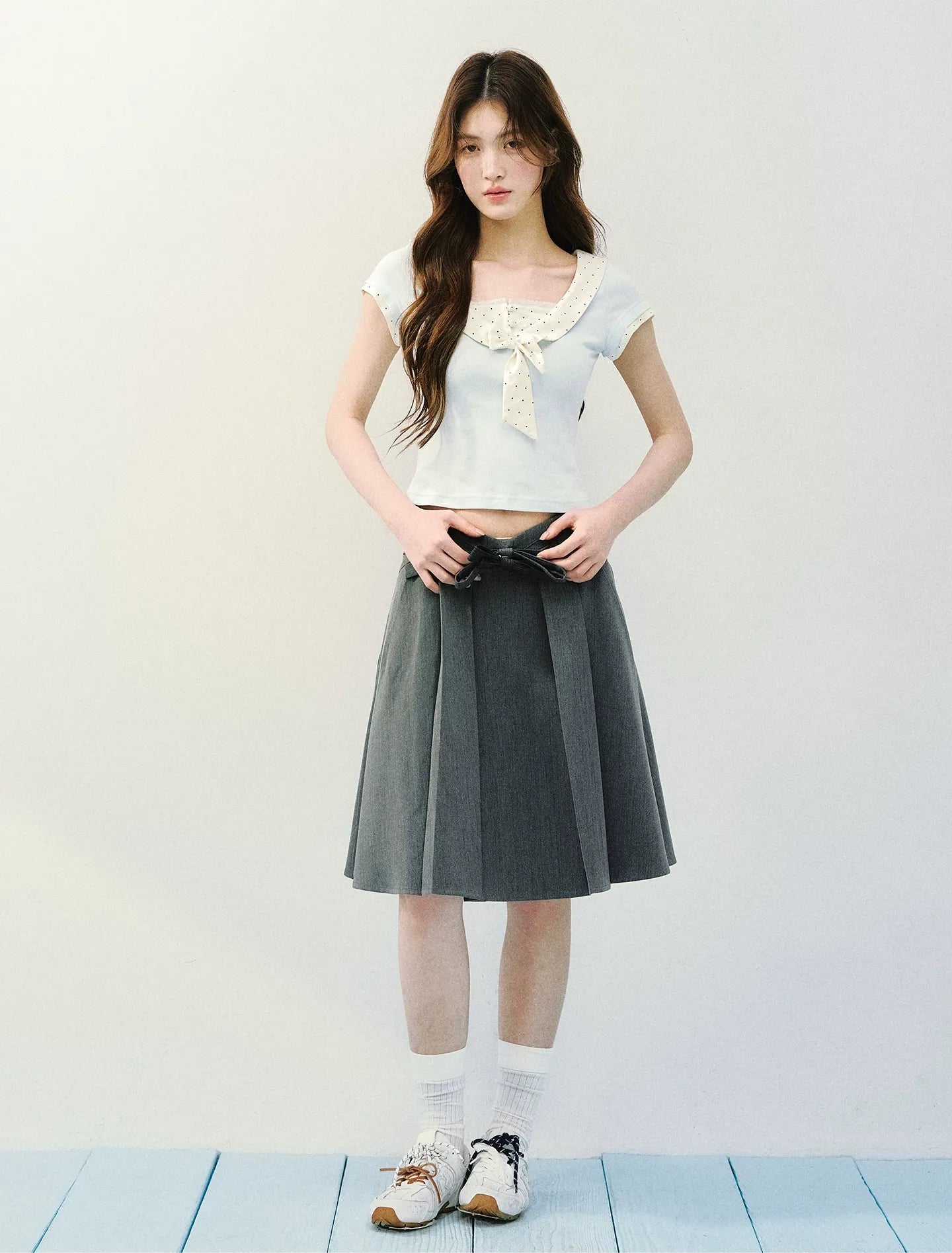 High Waist Pleated Midi Skirt