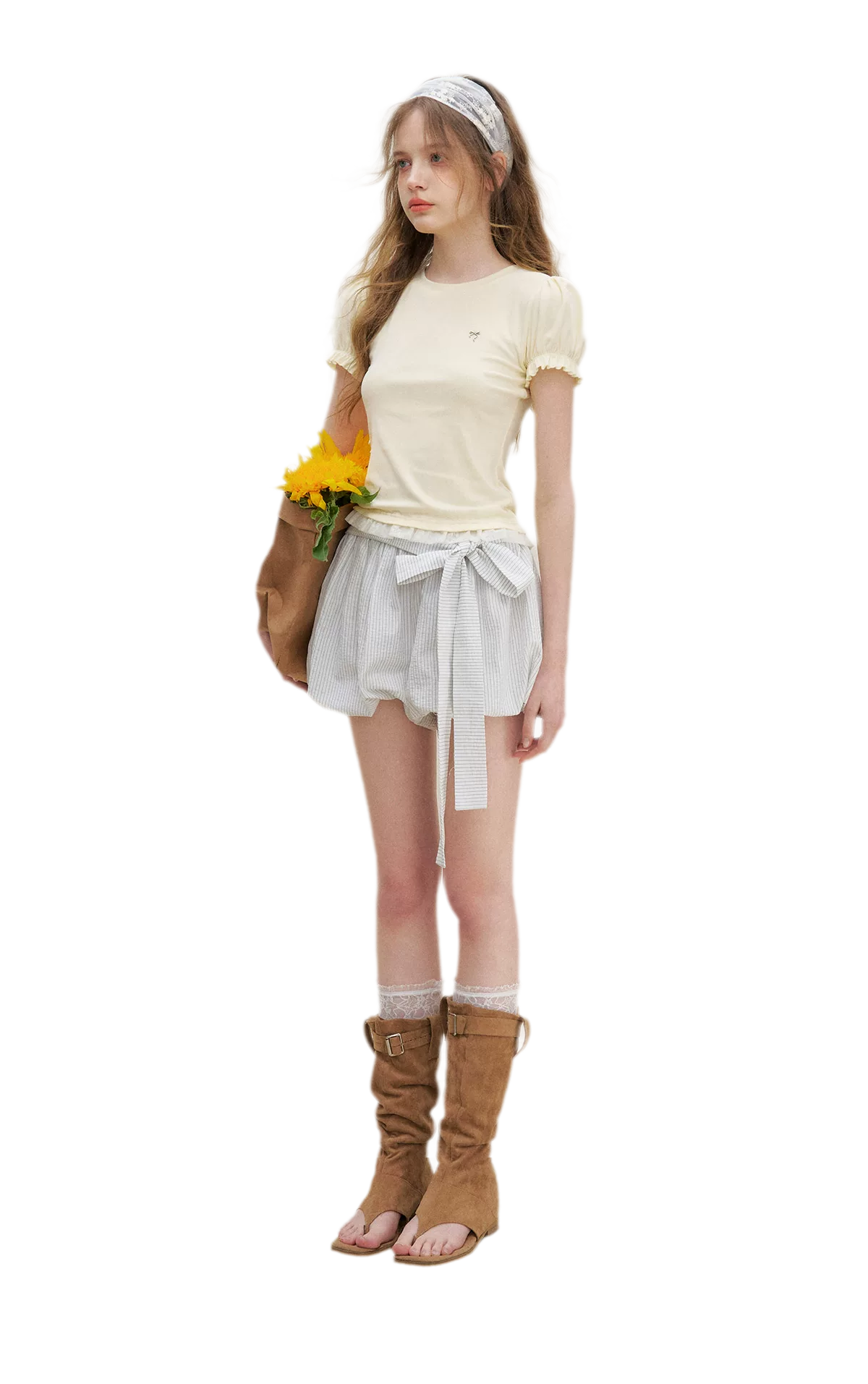 Bow Tie Elastic Waist Casual Shorts