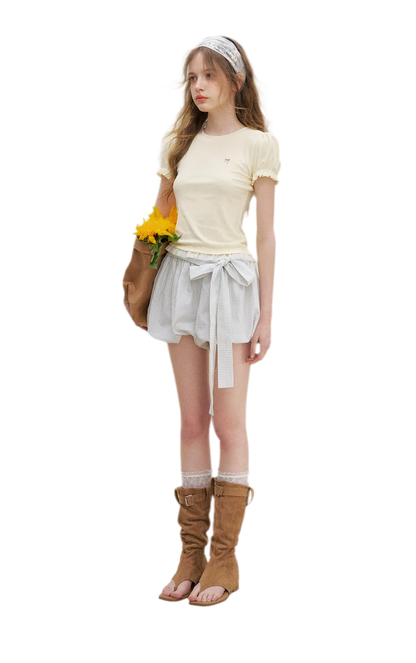 Bow Tie Elastic Waist Casual Shorts
