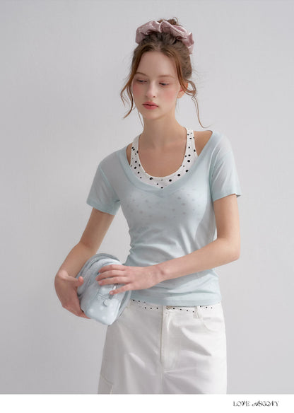 Blue V-Neck Slim Fit Short Sleeve T-Shirt