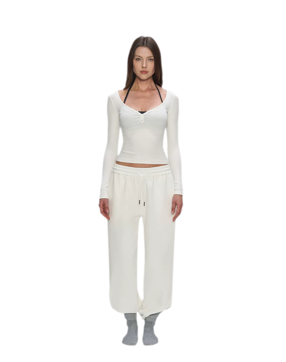 Ribbed V-Neck Button Top