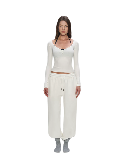 Ribbed V-Neck Button Top