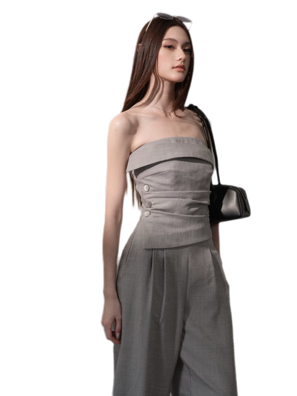 Ruched Strapless Wide-Leg Jumpsuit
