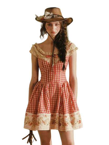 Gingham Lace Mini Dress