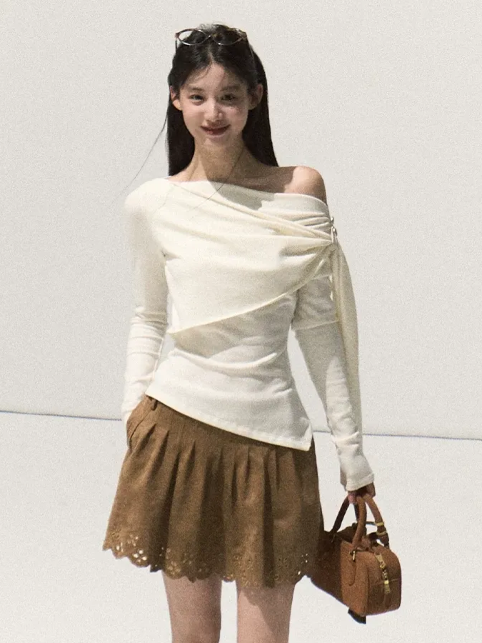 Draped Slim Knit Top