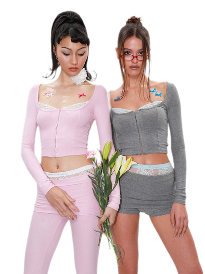 Lace Cutout Knit Set