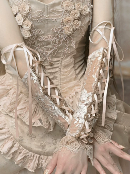 White-Gold Floral Lace Cuffs