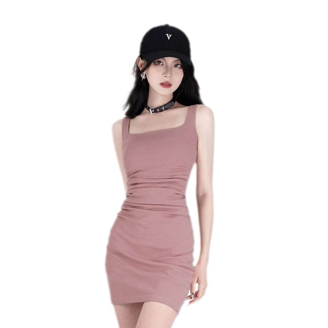 Stretch Ruched Square-Neck Mini Dress