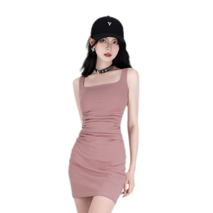 Stretch Ruched Square-Neck Mini Dress
