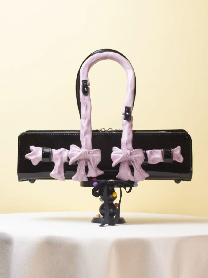 Glossy Bow Handle Handbag