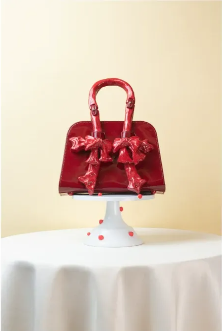 Glossy Bow Structured Handbag