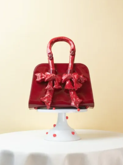 Ceramic Glossy Bow Structured Handbag