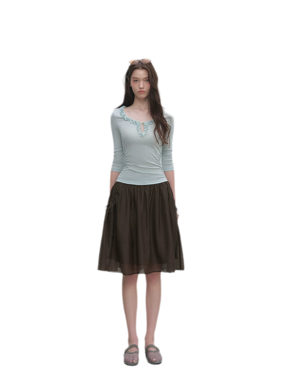 Ruffled Neck Stretch Tee