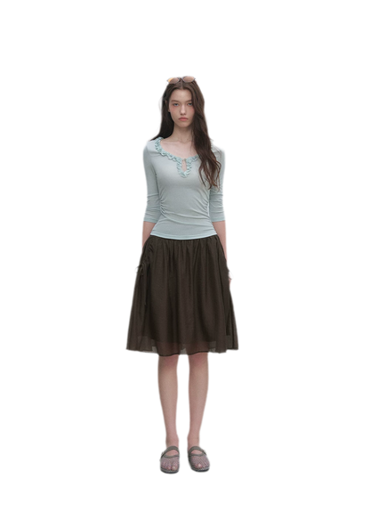 Ruffled Neck Stretch Tee