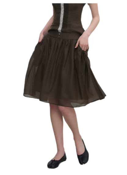 Tie-Neck Flared Skirt Set