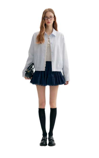 Ramie Cotton Lace-Trimmed Jacket
