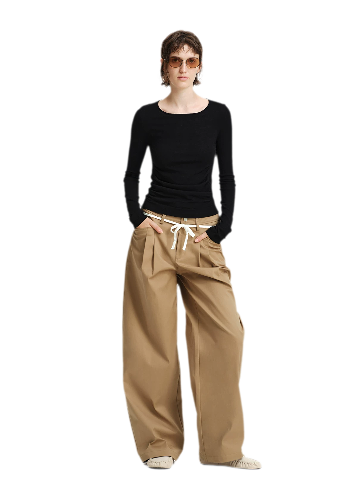 Top in maglia slim arricciato in lana