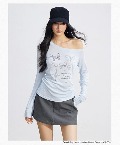 Asymmetric Off-Shoulder Sun Protection T-Shirt