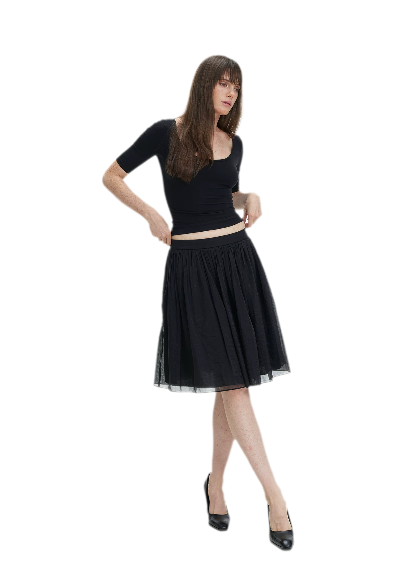 Pleated Chiffon Midi Skirt