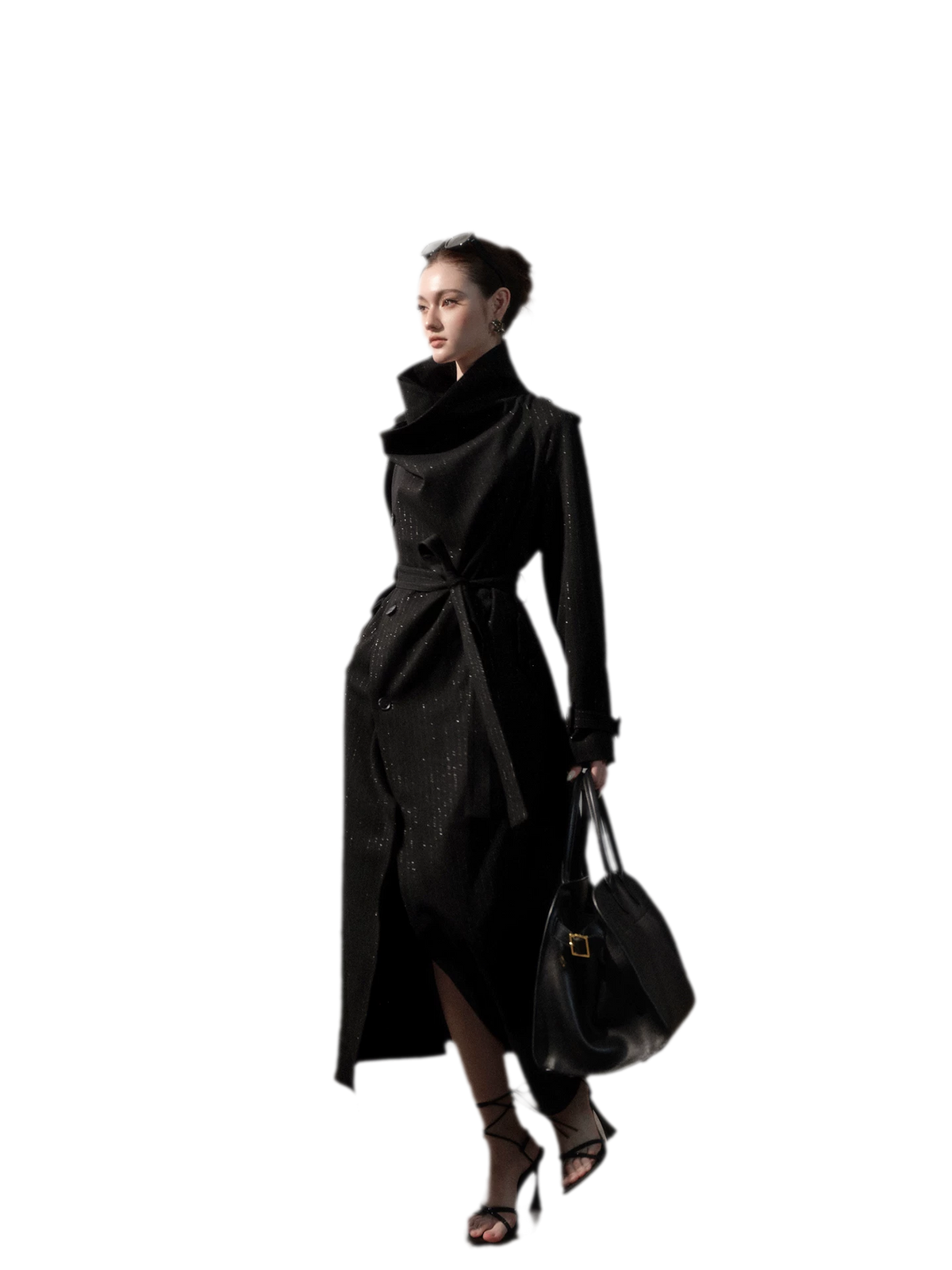 Silver-Thread Striped Long Trench Coat