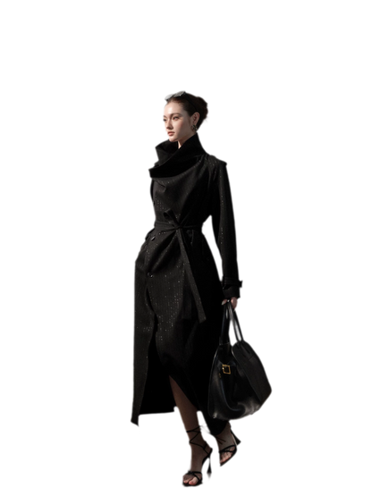 Silver-Thread Striped Long Trench Coat