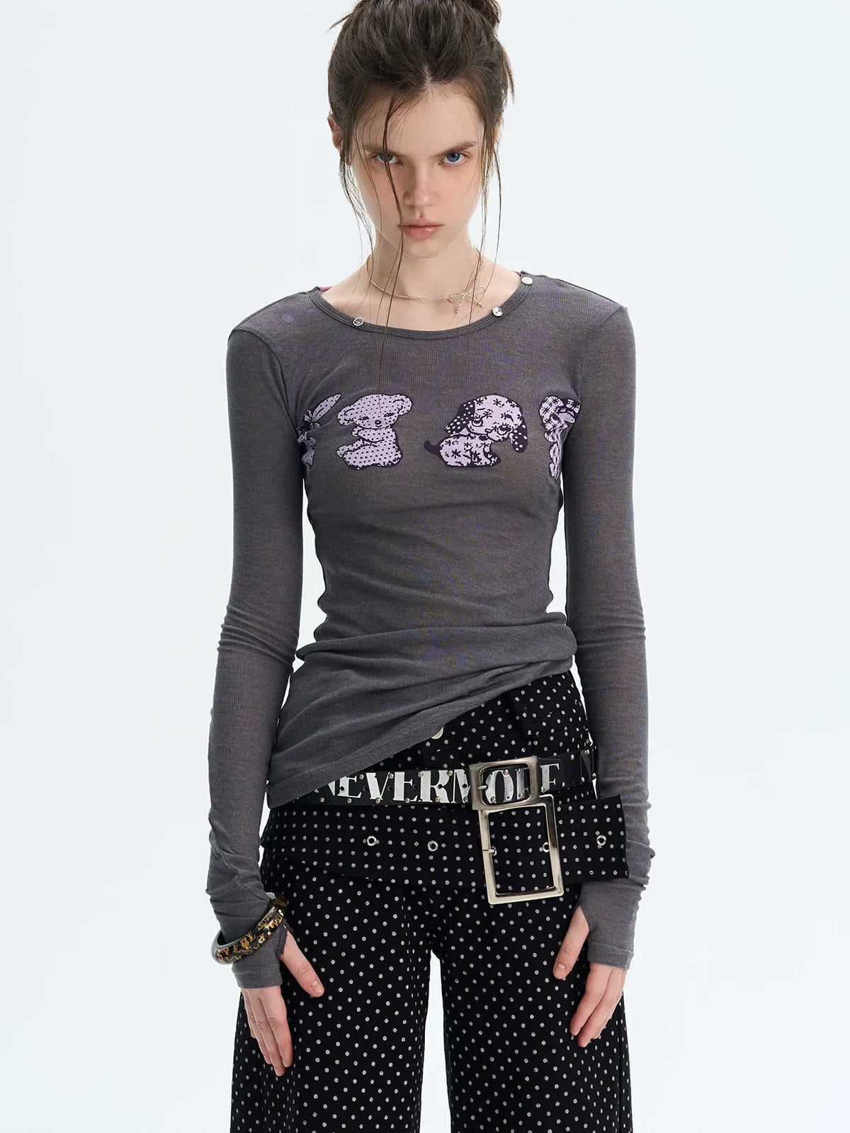 T-shirt stampata slim fit a maniche lunghe