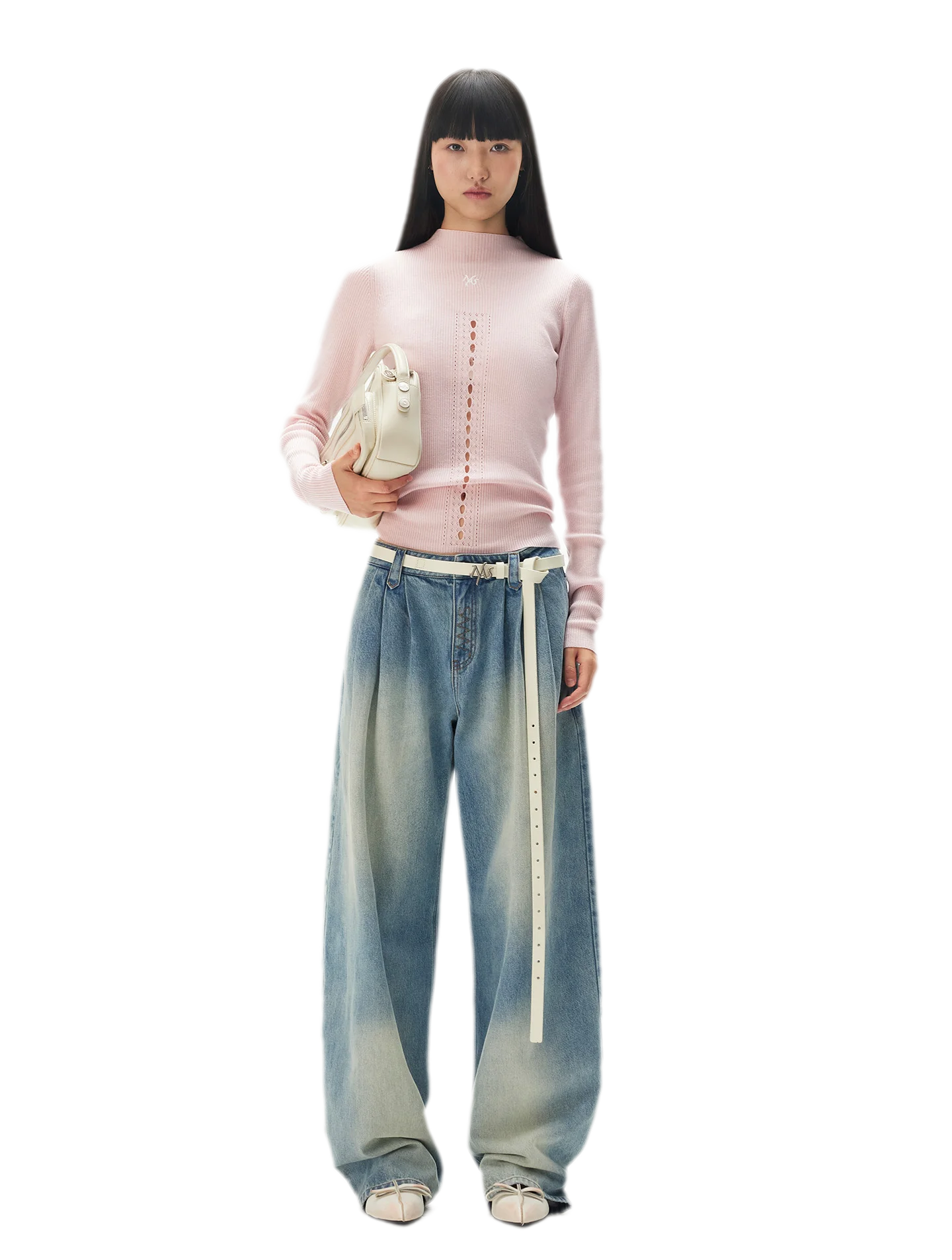 Openwork Rib-Knit Fitted Top