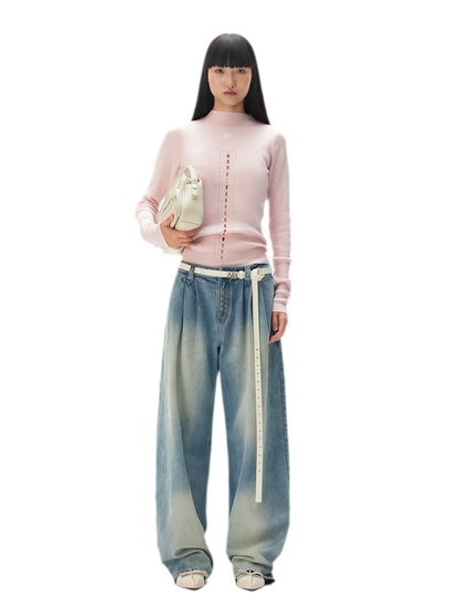 Openwork Rib-Knit Fitted Top
