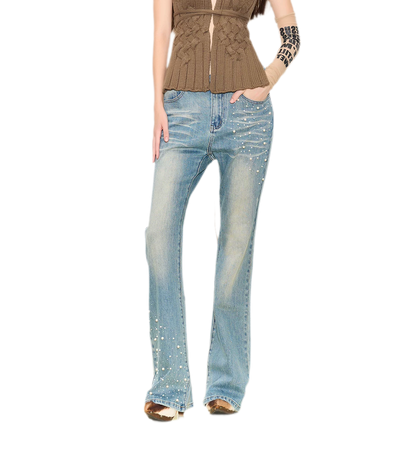 Pearl Embellished Straight Jeans