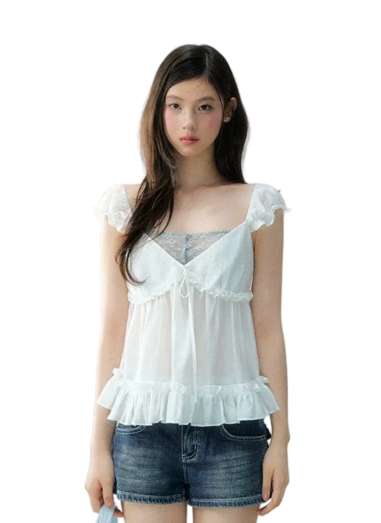 Korean Style Lace Spliced Doll Blouse