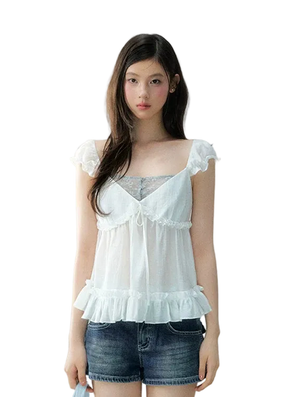 Korean Style Lace Spliced Doll Blouse