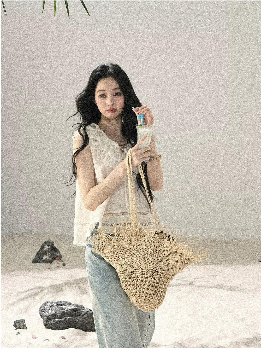 Flowing Moonlight Lace Ruffle Short Blouse