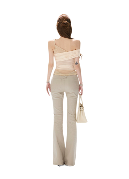 Beaded Ruched Mesh Top